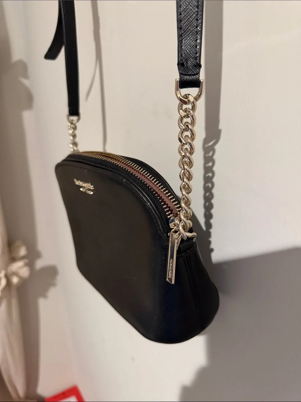 kate spade Black Leather Crossbody with Gold Chain